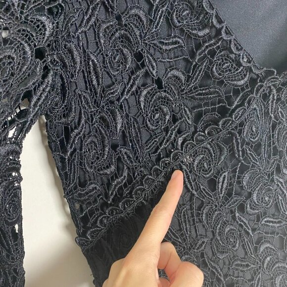 Nicole Bakti Assymetrical Lace Black 3/4 Sleeve Shirt Womens XS - Picture 9 of 10